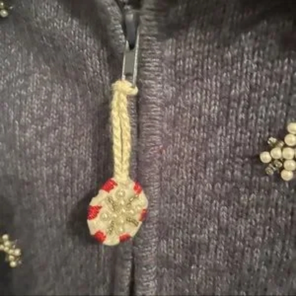 Vintage Christmas Ugly Zip Up Sweater With Snowmen Pearled Embroiderer - Picture 4 of 6